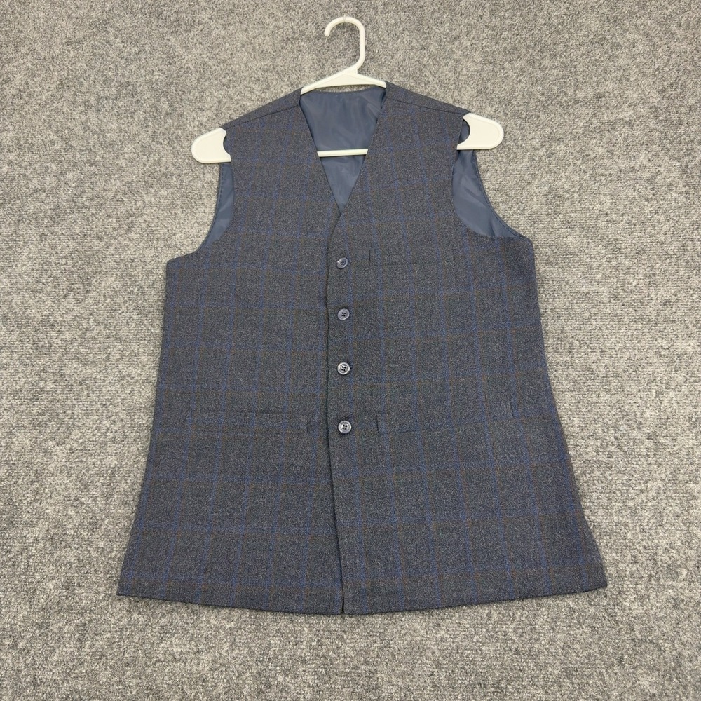 Farzad Amin Vest Mens XS Grey Plaid V-Neck Formal Dapper Style